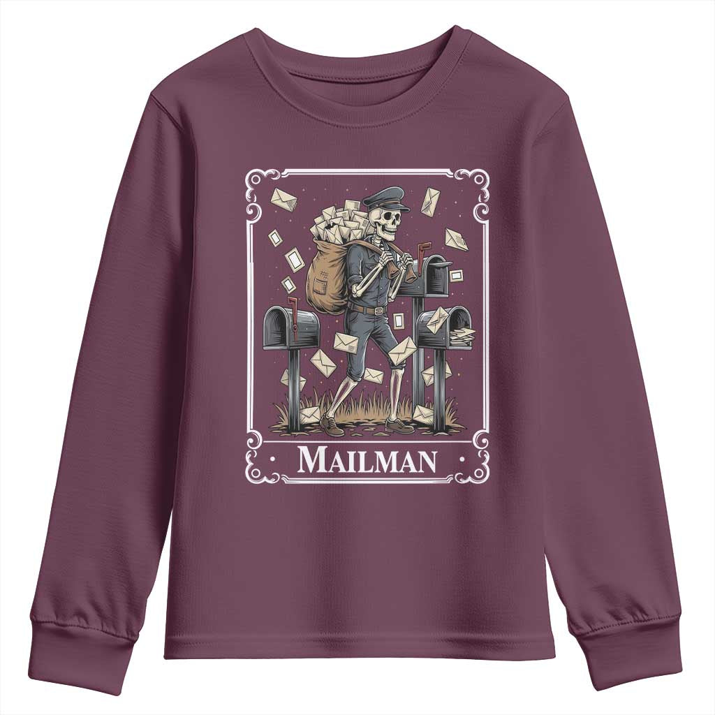 Skeleton Mailman Tarot Card Youth Sweatshirt Funny Postal Worker Post Office Staff