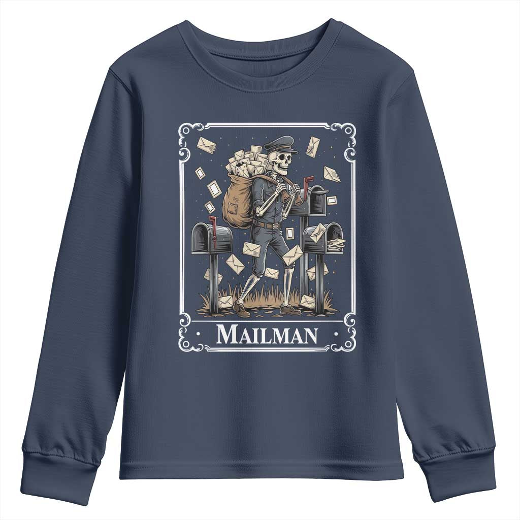 Skeleton Mailman Tarot Card Youth Sweatshirt Funny Postal Worker Post Office Staff