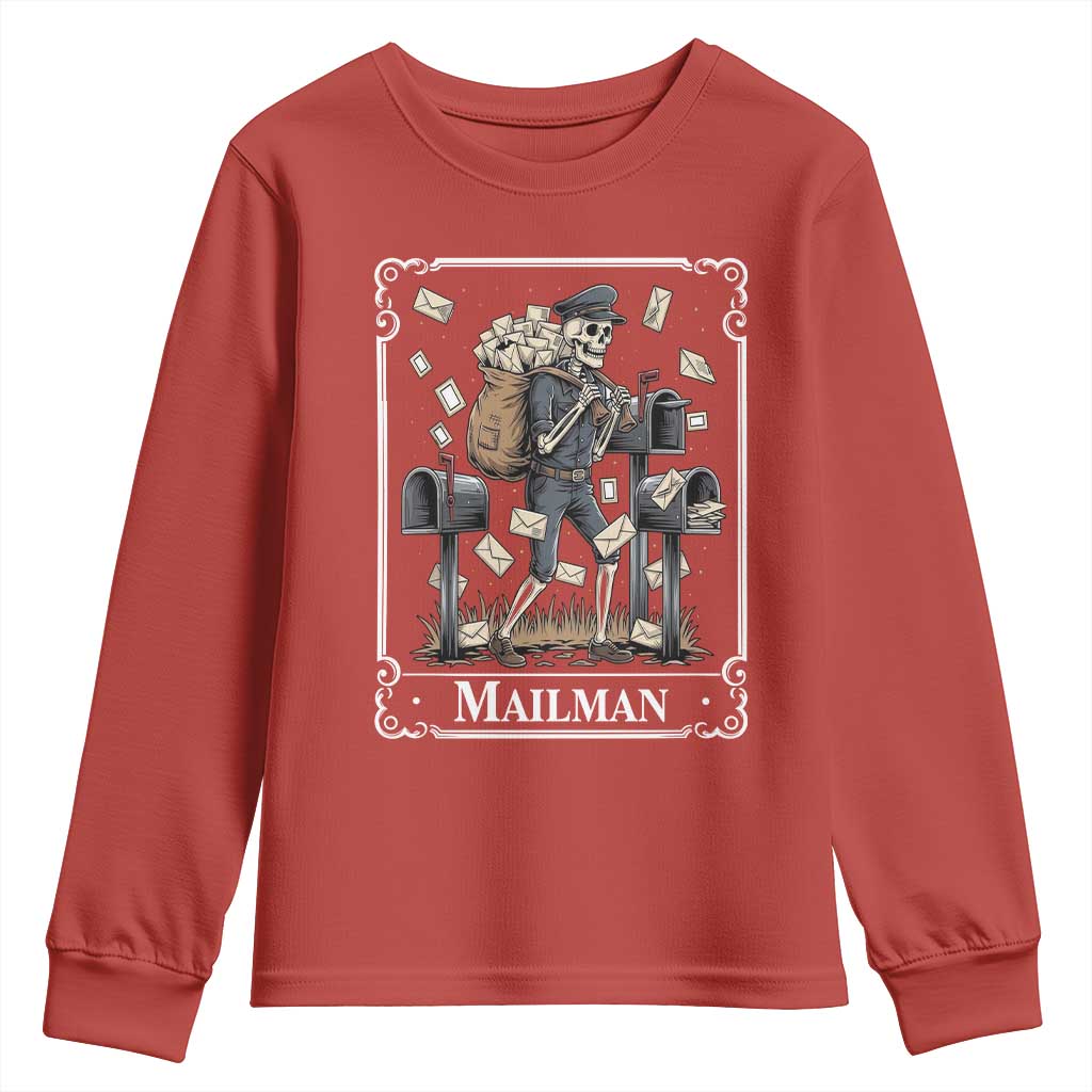 Skeleton Mailman Tarot Card Youth Sweatshirt Funny Postal Worker Post Office Staff