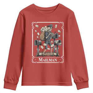Skeleton Mailman Tarot Card Youth Sweatshirt Funny Postal Worker Post Office Staff
