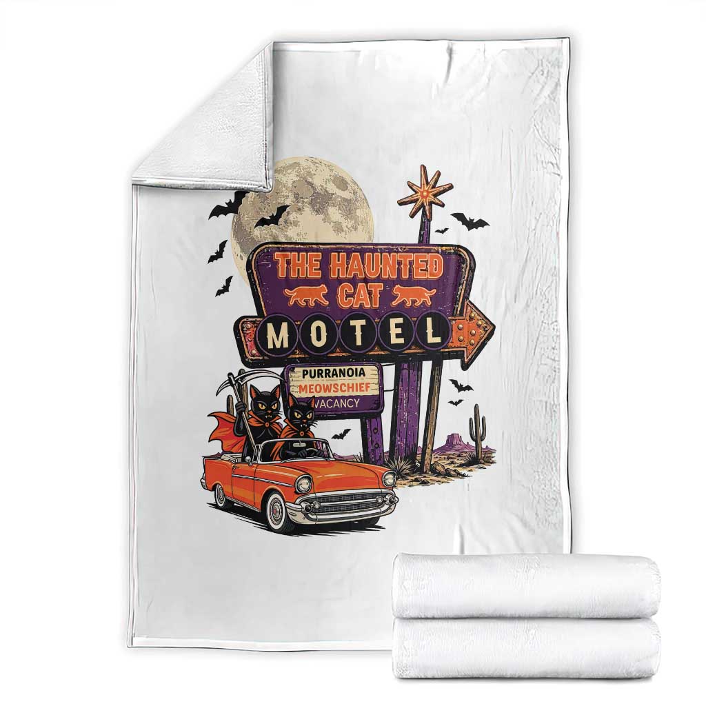 Halloween Haunted Cat Motel Throw Blanket Funny Meowschief Cat Lovers