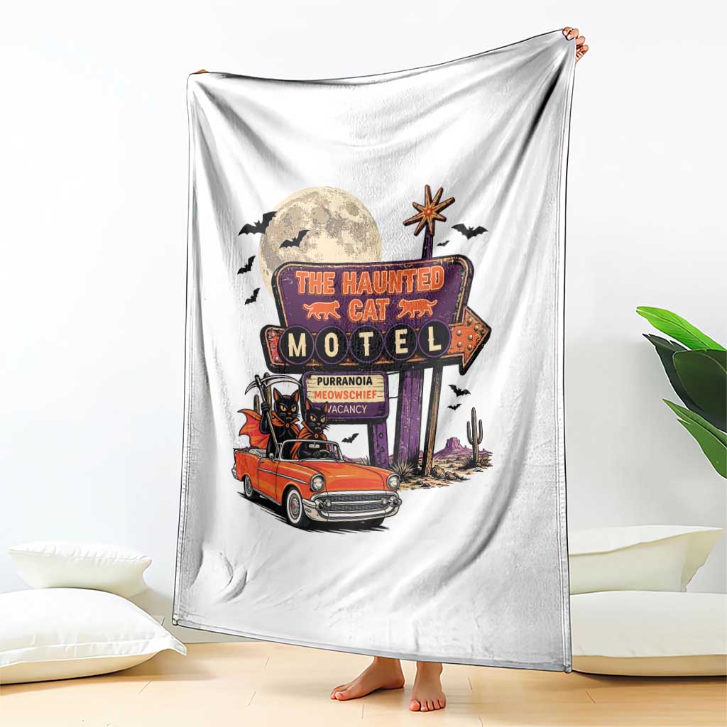 Halloween Haunted Cat Motel Throw Blanket Funny Meowschief Cat Lovers