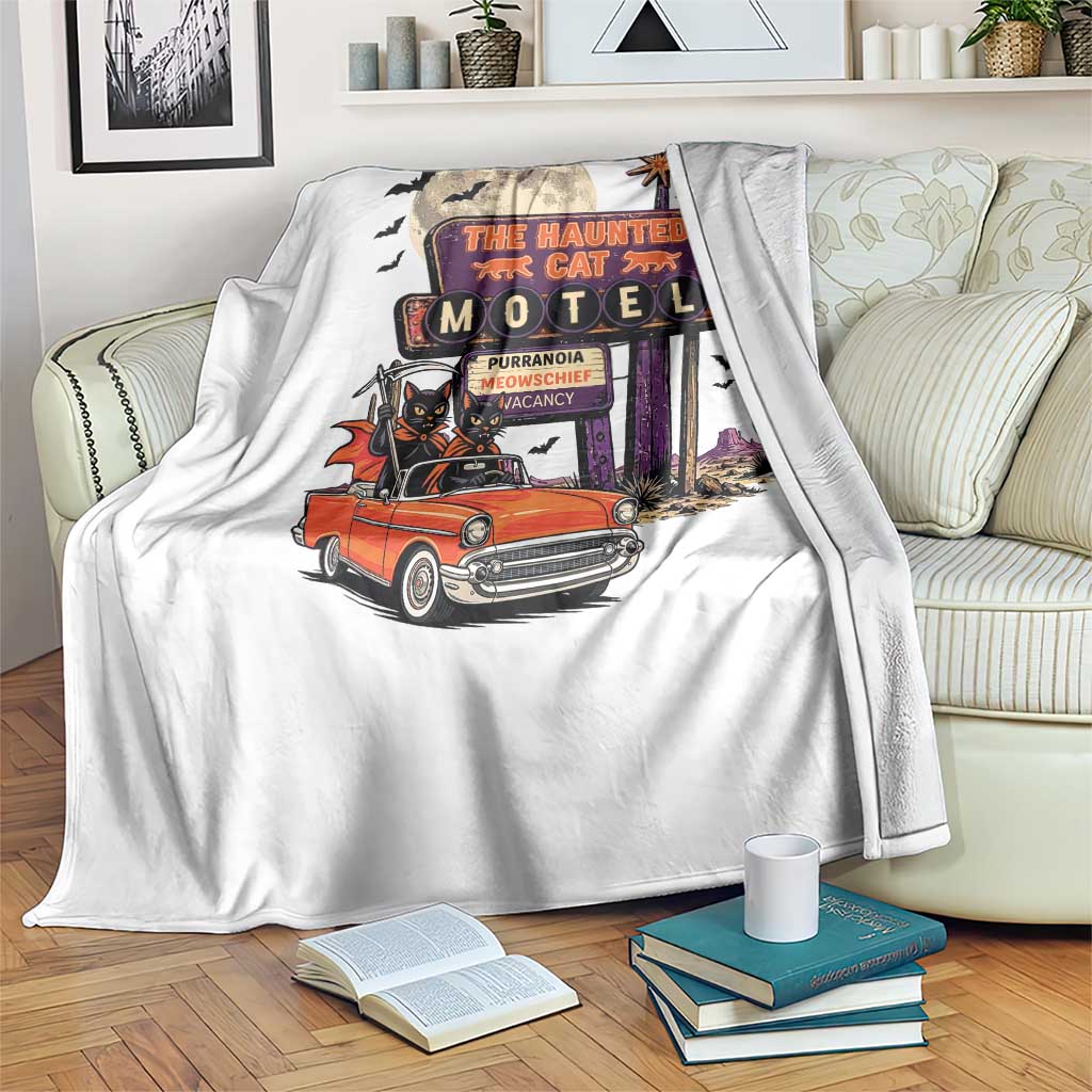 Halloween Haunted Cat Motel Throw Blanket Funny Meowschief Cat Lovers