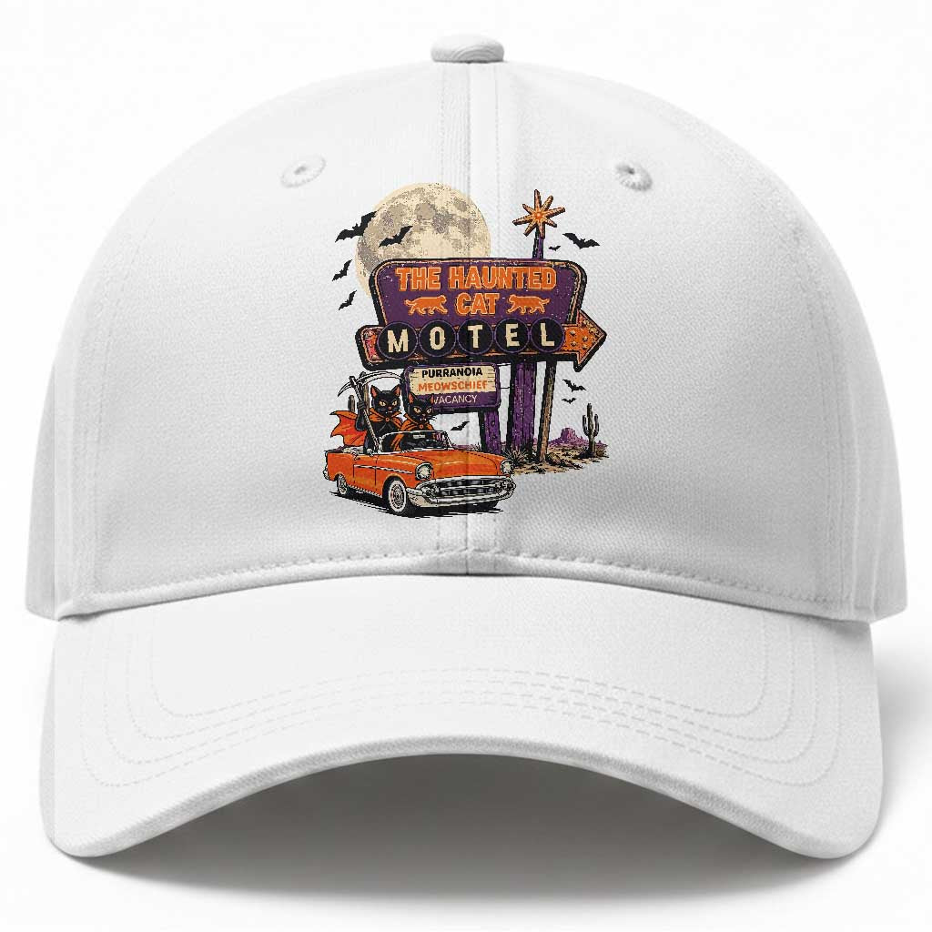 Halloween Haunted Cat Motel Baseball Cap Funny Meowschief Cat Lovers