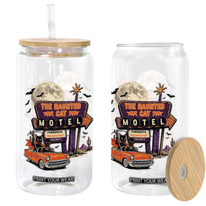 Halloween Haunted Cat Motel Glass Can Funny Meowschief Cat Lovers