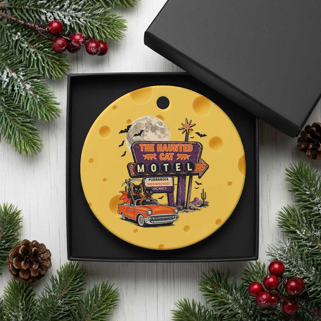Halloween Haunted Cat Motel Ceramic Ornament Funny Meowschief Cat Lovers