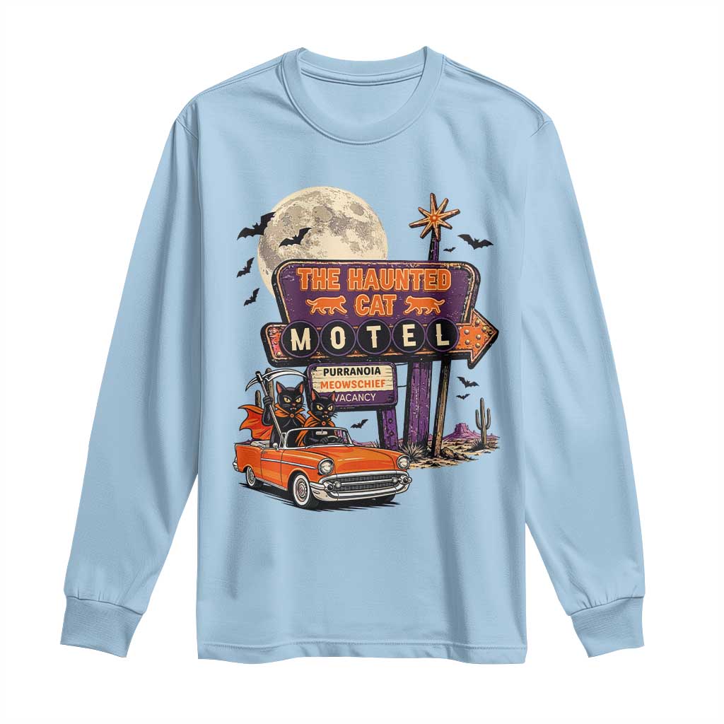Halloween Haunted Cat Motel Long Sleeve Shirt Funny Meowschief Cat Lovers