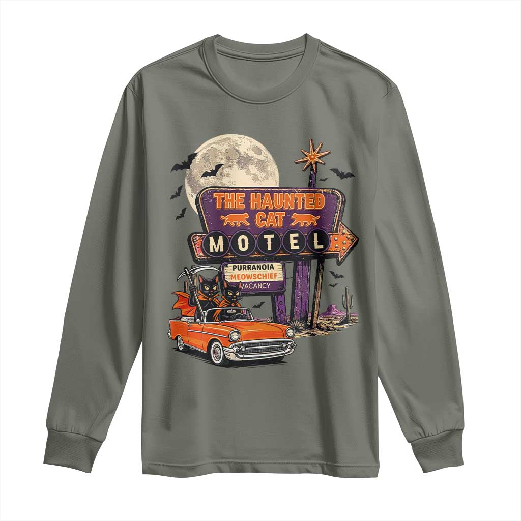 Halloween Haunted Cat Motel Long Sleeve Shirt Funny Meowschief Cat Lovers