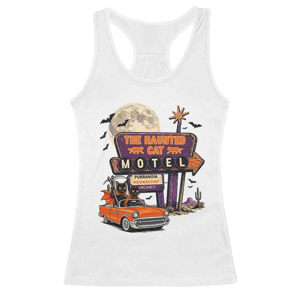 Halloween Haunted Cat Motel Racerback Tank Top Funny Meowschief Cat Lovers
