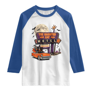 Halloween Haunted Cat Motel Raglan Shirt Funny Meowschief Cat Lovers