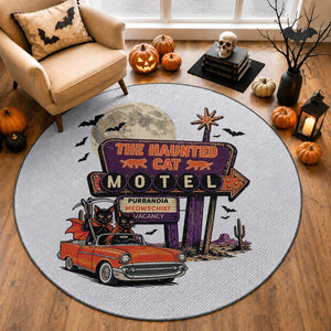 Halloween Haunted Cat Motel Round Rug Funny Meowschief Cat Lovers
