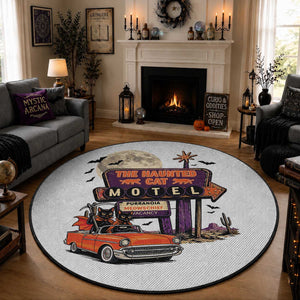 Halloween Haunted Cat Motel Round Rug Funny Meowschief Cat Lovers