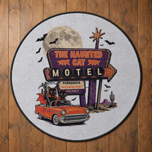 Halloween Haunted Cat Motel Round Rug Funny Meowschief Cat Lovers