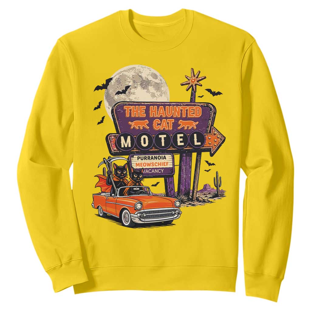 Halloween Haunted Cat Motel Sweatshirt Funny Meowschief Cat Lovers