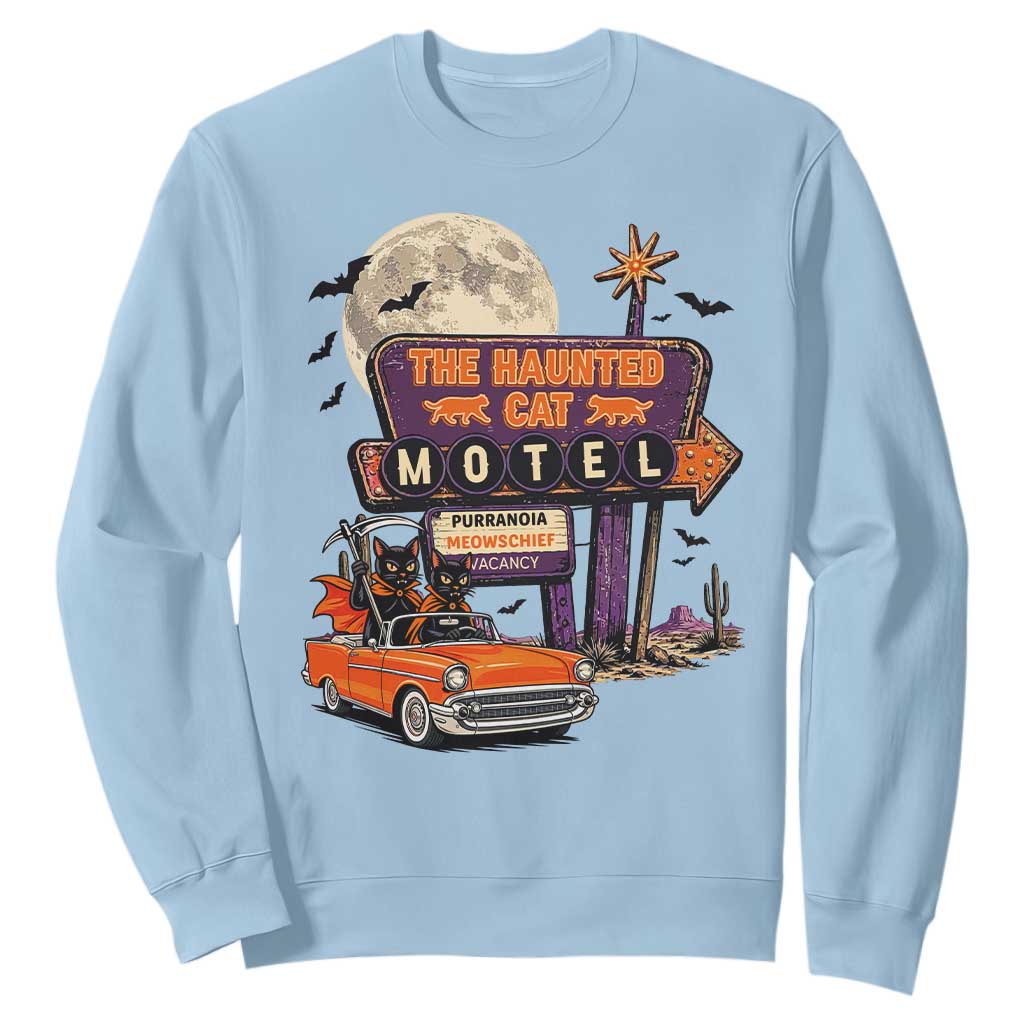 Halloween Haunted Cat Motel Sweatshirt Funny Meowschief Cat Lovers