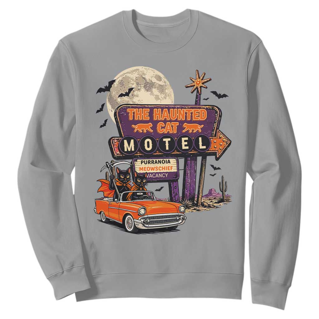 Halloween Haunted Cat Motel Sweatshirt Funny Meowschief Cat Lovers