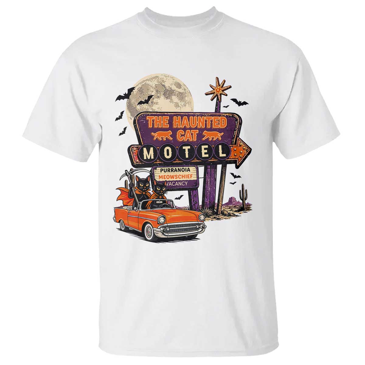Halloween Haunted Cat Motel T Shirt Funny Meowschief Cat Lovers