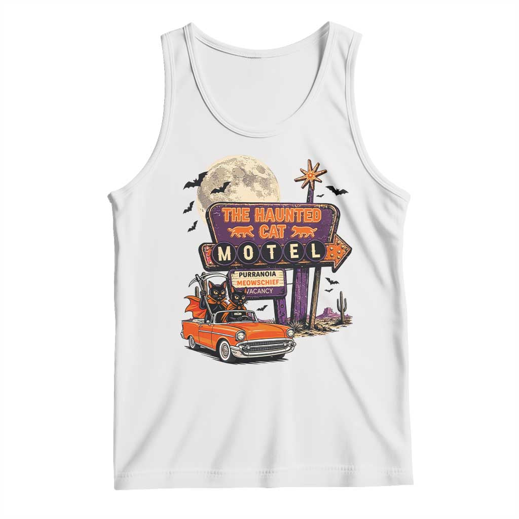 Halloween Haunted Cat Motel Tank Top Funny Meowschief Cat Lovers
