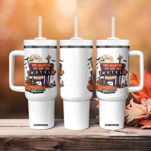 Halloween Haunted Cat Motel Tumbler With Handle Funny Meowschief Cat Lovers