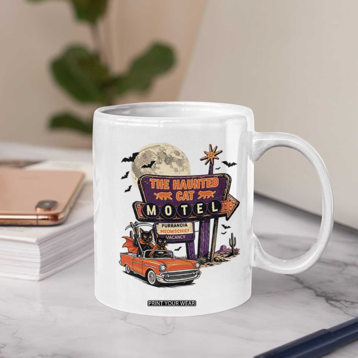 Halloween Haunted Cat Motel Coffee Mug Funny Meowschief Cat Lovers