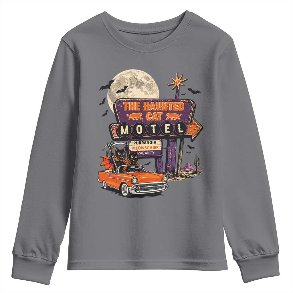 Halloween Haunted Cat Motel Youth Sweatshirt Funny Meowschief Cat Lovers
