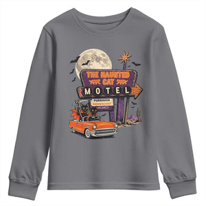 Halloween Haunted Cat Motel Youth Sweatshirt Funny Meowschief Cat Lovers