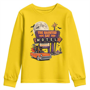 Halloween Haunted Cat Motel Youth Sweatshirt Funny Meowschief Cat Lovers