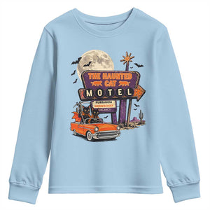 Halloween Haunted Cat Motel Youth Sweatshirt Funny Meowschief Cat Lovers