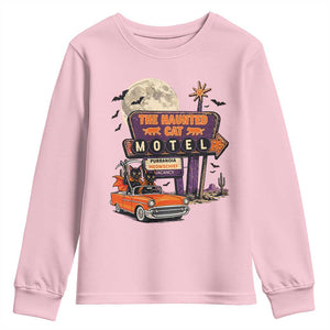 Halloween Haunted Cat Motel Youth Sweatshirt Funny Meowschief Cat Lovers