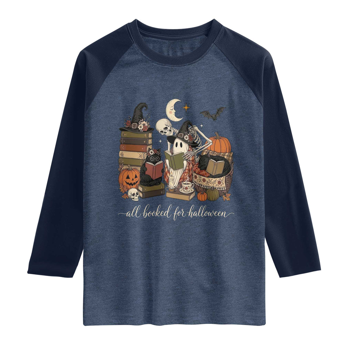 Spooky Bookish Reader Raglan Shirt All Booked For Halloween