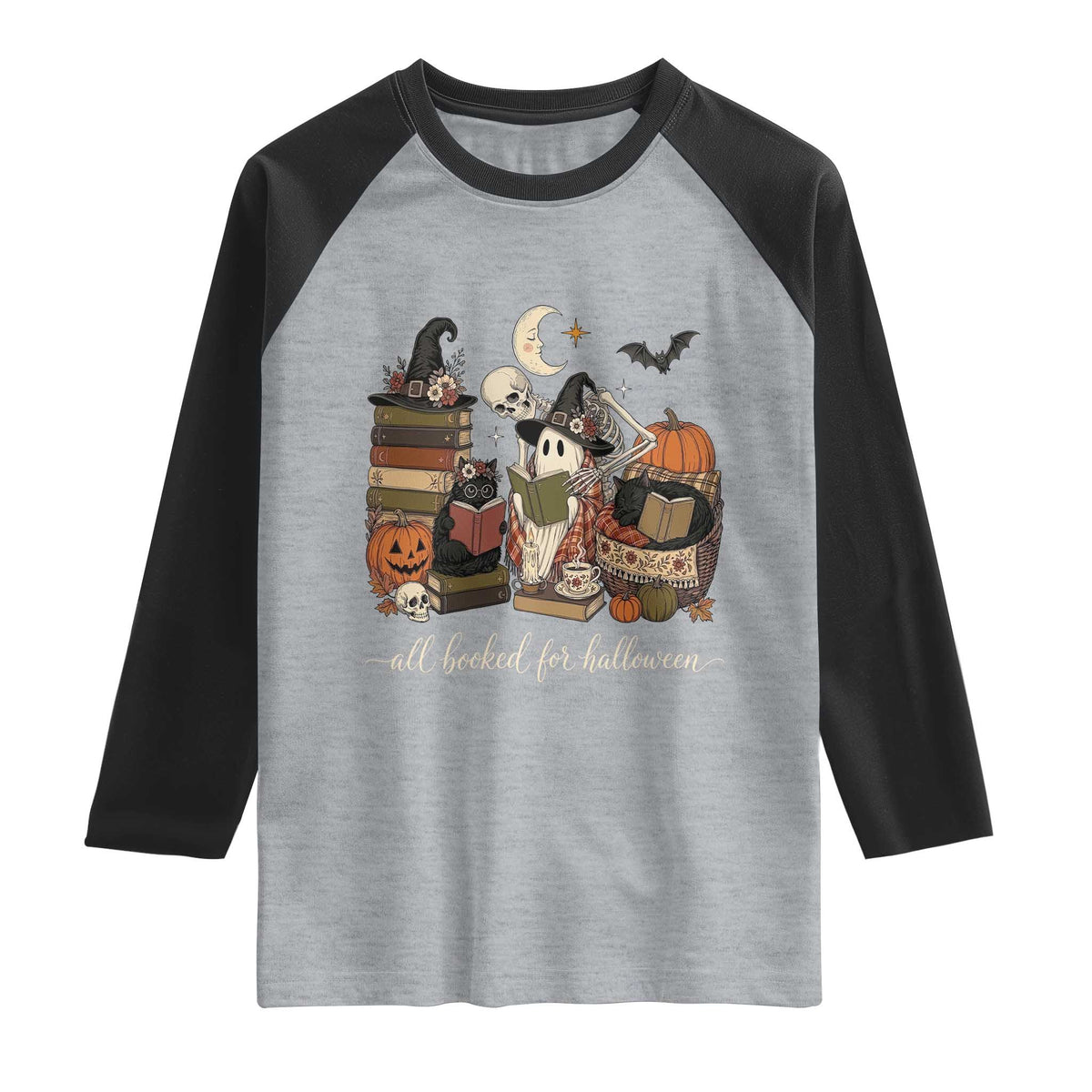 Spooky Bookish Reader Raglan Shirt All Booked For Halloween