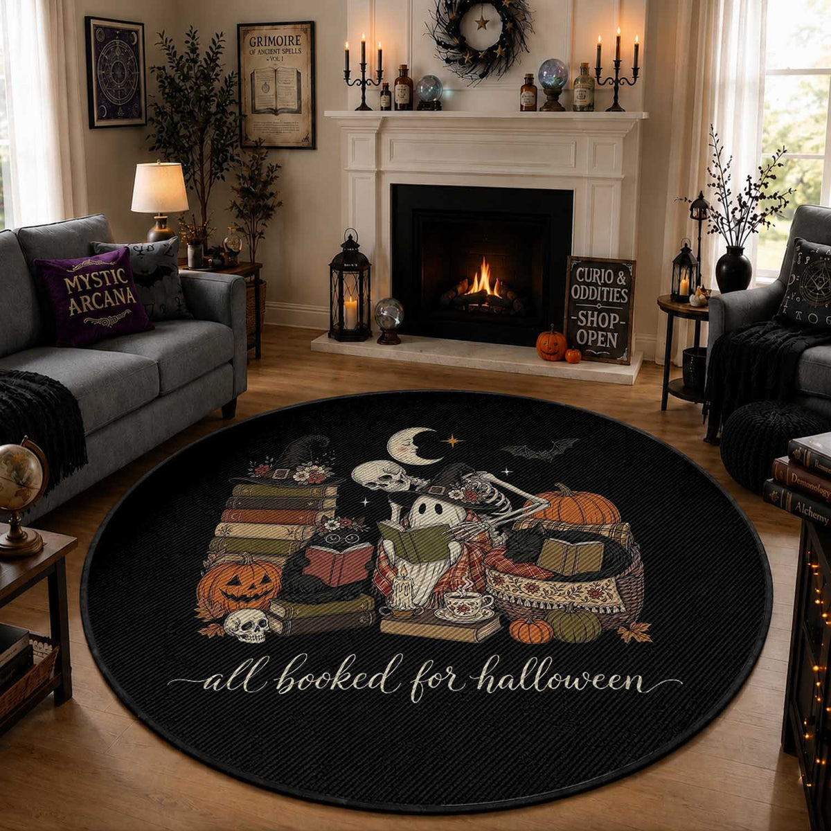 Spooky Bookish Reader Round Rug All Booked For Halloween
