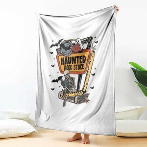 Funny Haunted Book Store Halloween Throw Blanket Skeleton Ghost Book Reader