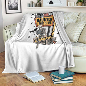 Funny Haunted Book Store Halloween Throw Blanket Skeleton Ghost Book Reader