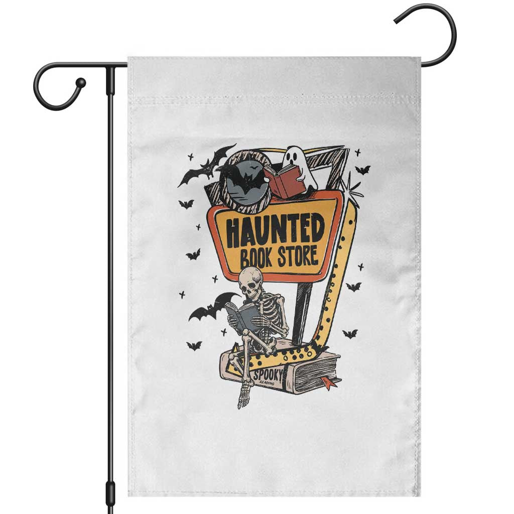 Funny Haunted Book Store Halloween Garden Flag Skeleton Ghost Book Reader