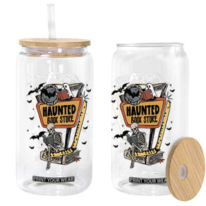 Funny Haunted Book Store Halloween Glass Can Skeleton Ghost Book Reader