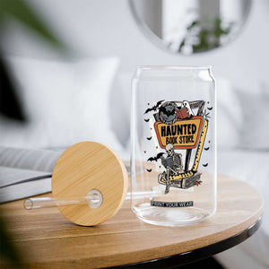 Funny Haunted Book Store Halloween Glass Can Skeleton Ghost Book Reader