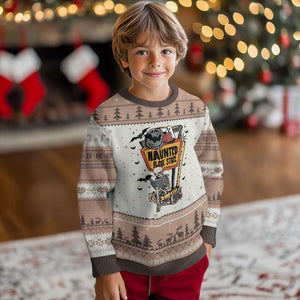 Funny Haunted Book Store Halloween Ugly Christmas Sweater Skeleton Ghost Book Reader