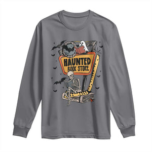 Funny Haunted Book Store Halloween Long Sleeve Shirt Skeleton Ghost Book Reader