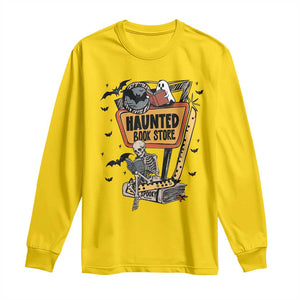 Funny Haunted Book Store Halloween Long Sleeve Shirt Skeleton Ghost Book Reader