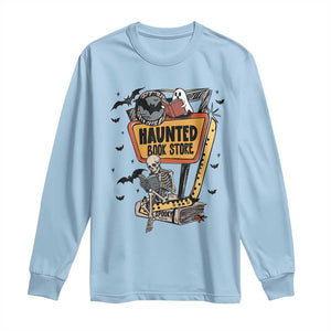 Funny Haunted Book Store Halloween Long Sleeve Shirt Skeleton Ghost Book Reader