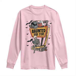 Funny Haunted Book Store Halloween Long Sleeve Shirt Skeleton Ghost Book Reader