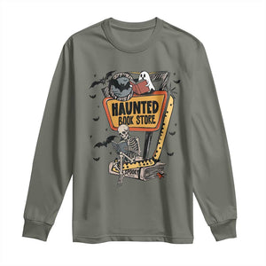 Funny Haunted Book Store Halloween Long Sleeve Shirt Skeleton Ghost Book Reader