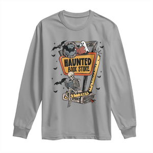 Funny Haunted Book Store Halloween Long Sleeve Shirt Skeleton Ghost Book Reader