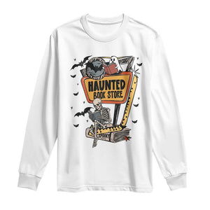 Funny Haunted Book Store Halloween Long Sleeve Shirt Skeleton Ghost Book Reader
