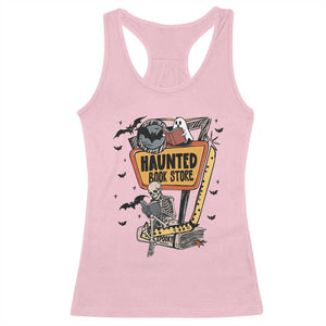 Funny Haunted Book Store Halloween Racerback Tank Top Skeleton Ghost Book Reader