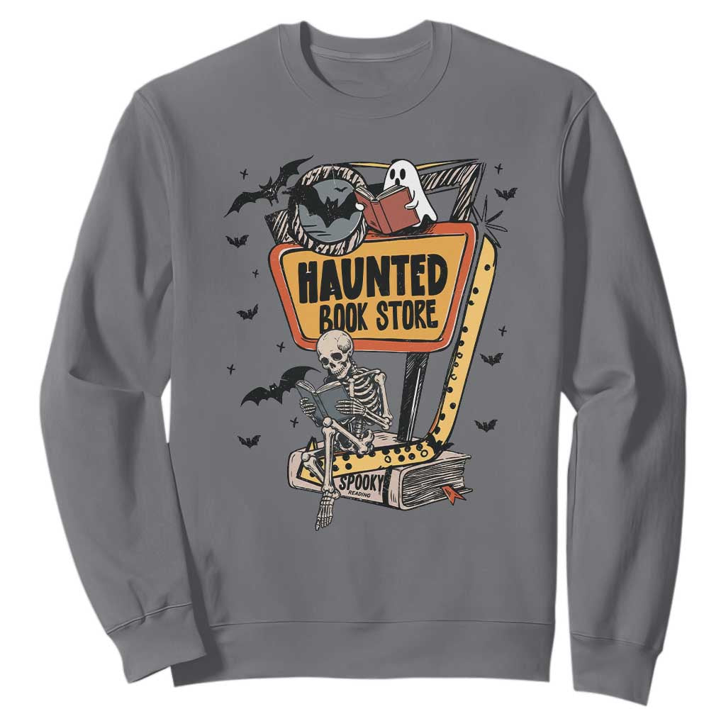 Funny Haunted Book Store Halloween Sweatshirt Skeleton Ghost Book Reader