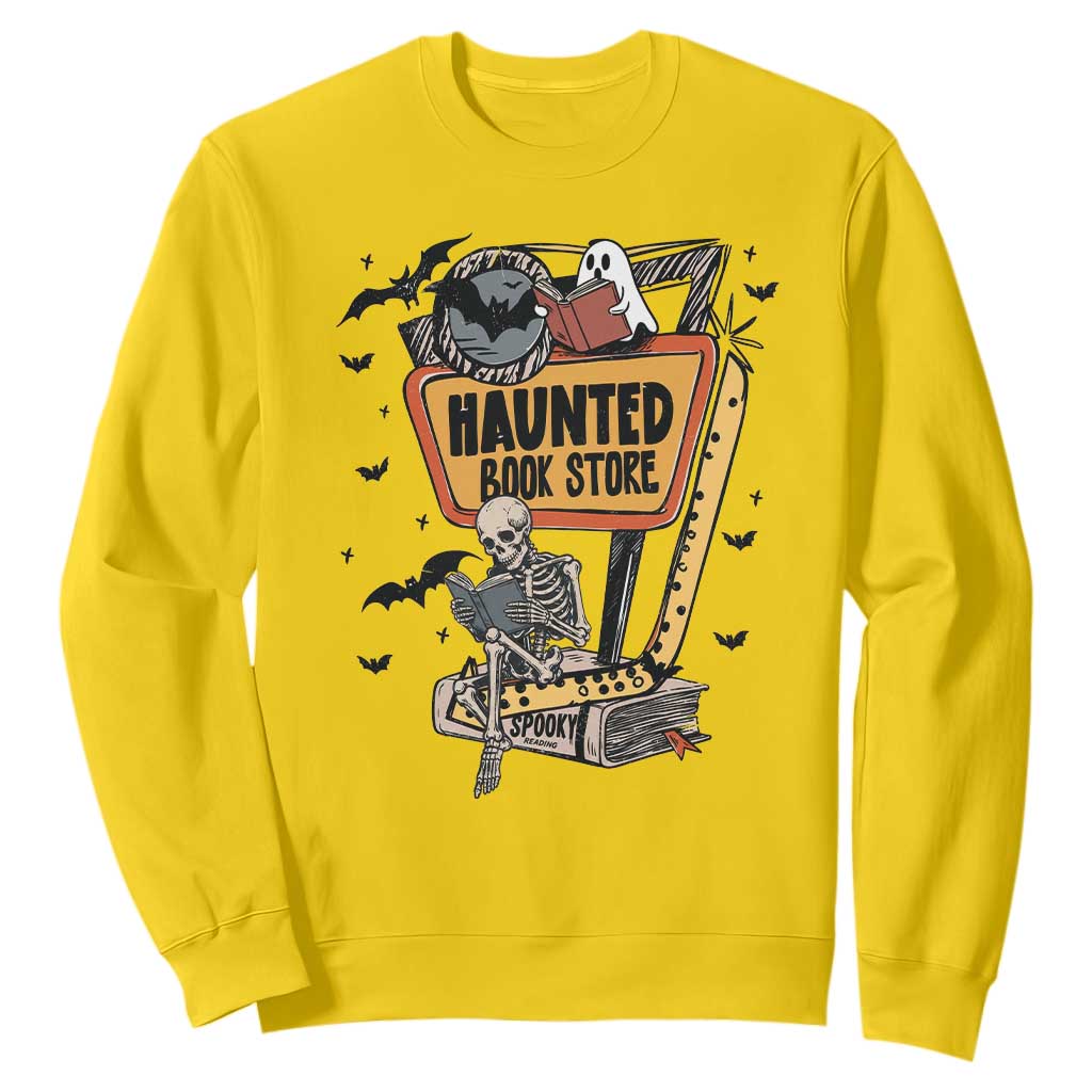 Funny Haunted Book Store Halloween Sweatshirt Skeleton Ghost Book Reader