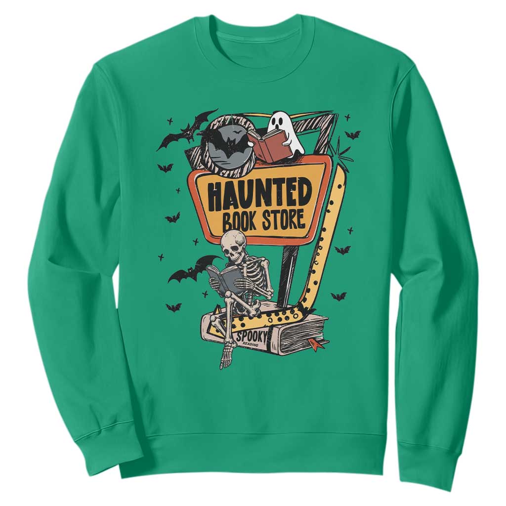 Funny Haunted Book Store Halloween Sweatshirt Skeleton Ghost Book Reader