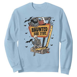 Funny Haunted Book Store Halloween Sweatshirt Skeleton Ghost Book Reader